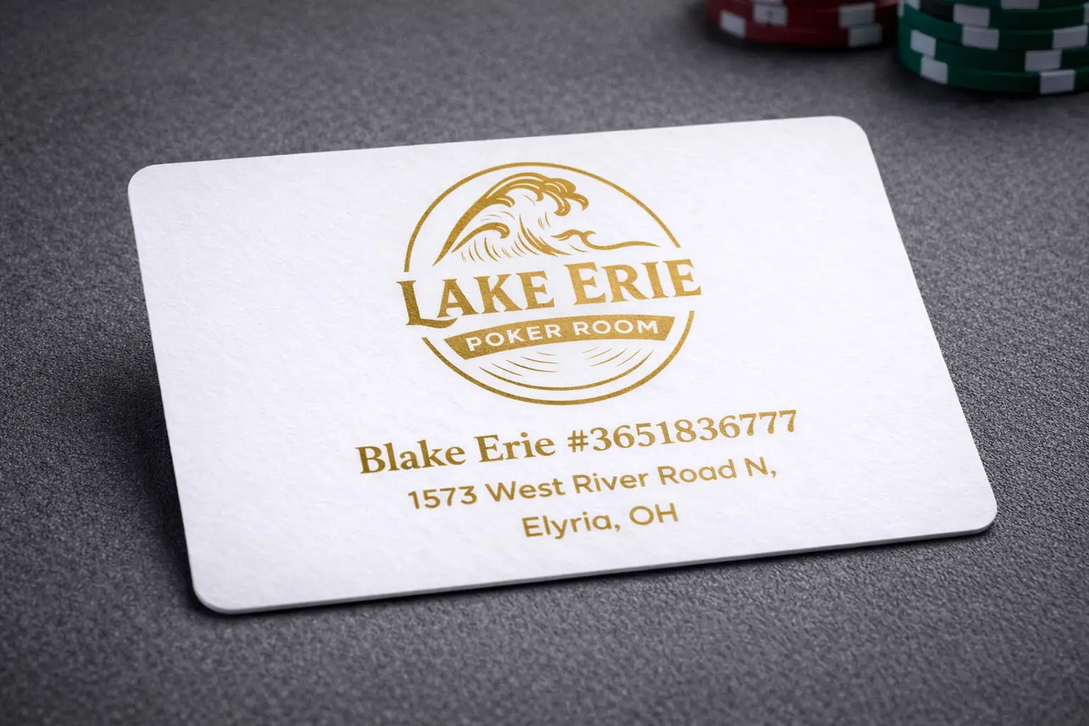 Lake Erie Poker Club membership card on a black background