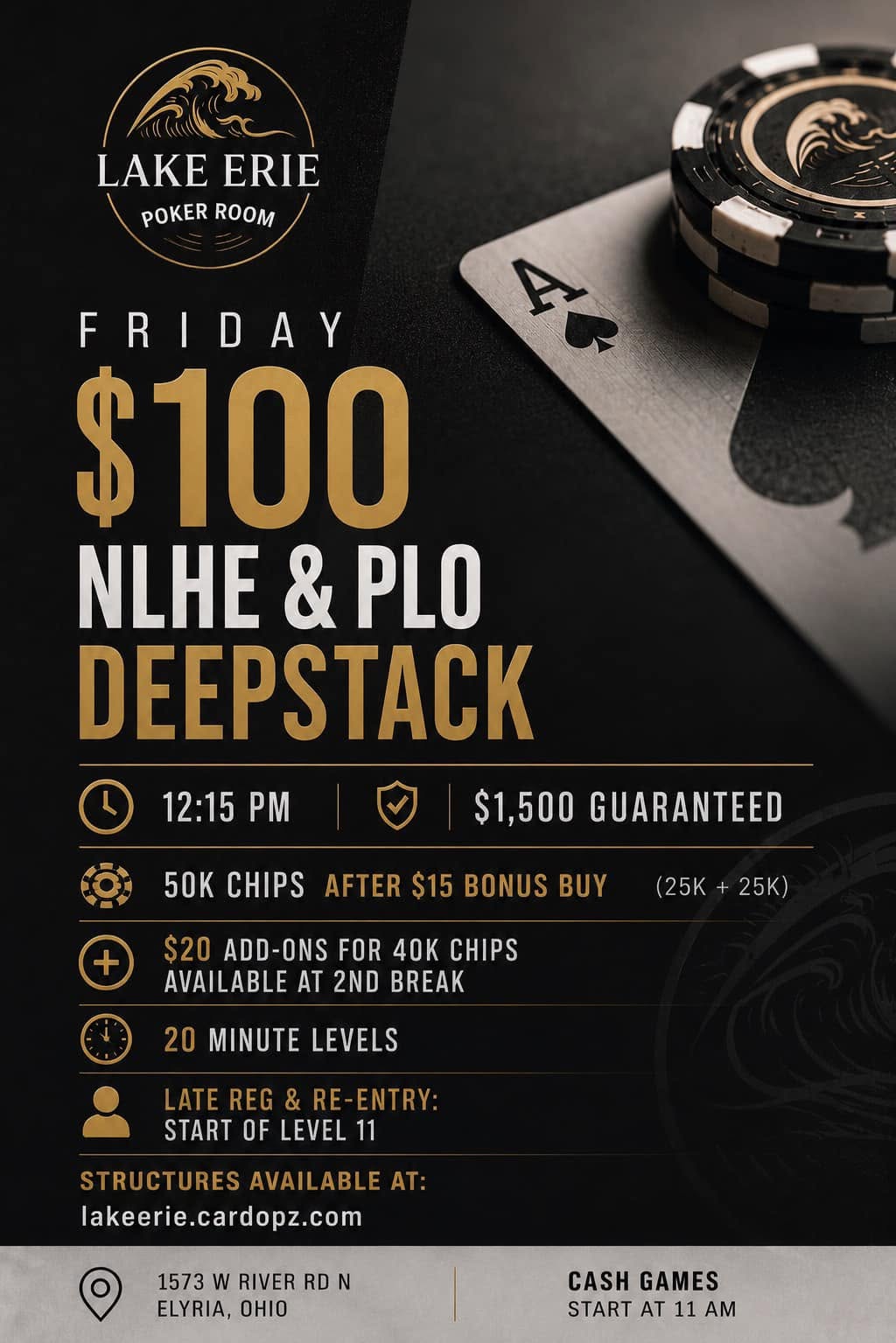 Friday $100 NLHE & PLO Deepstack