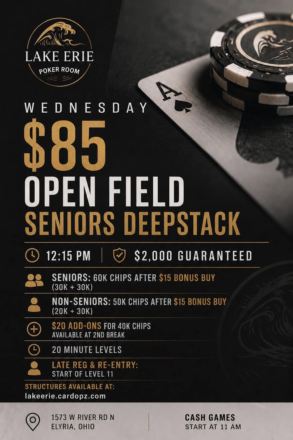 Wednesday $85 Open Field Seniors Deep Stack